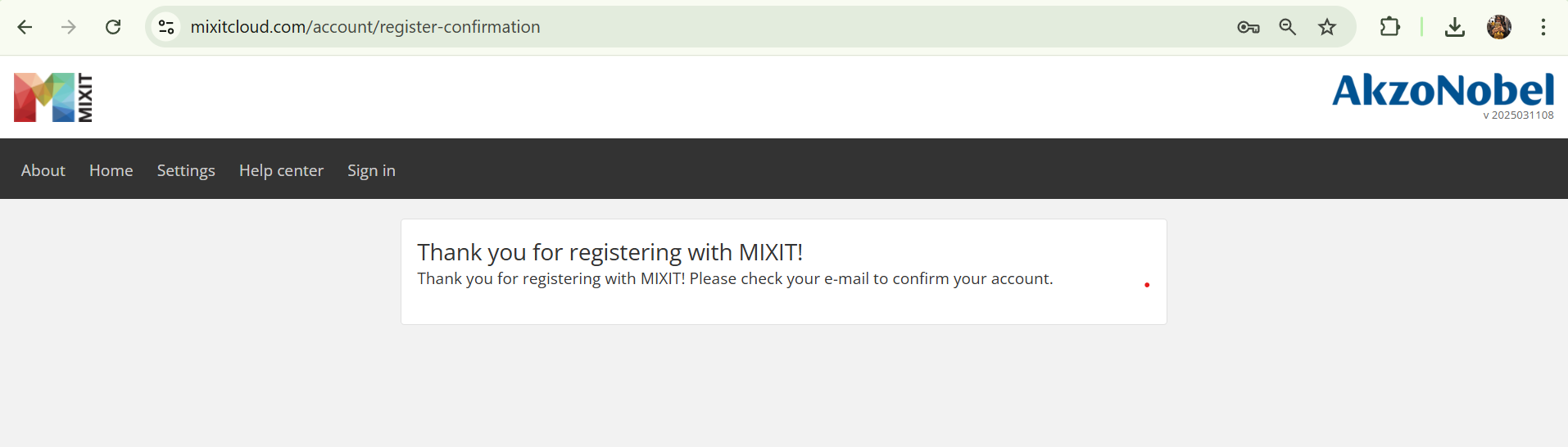 Message after sending confirmation email