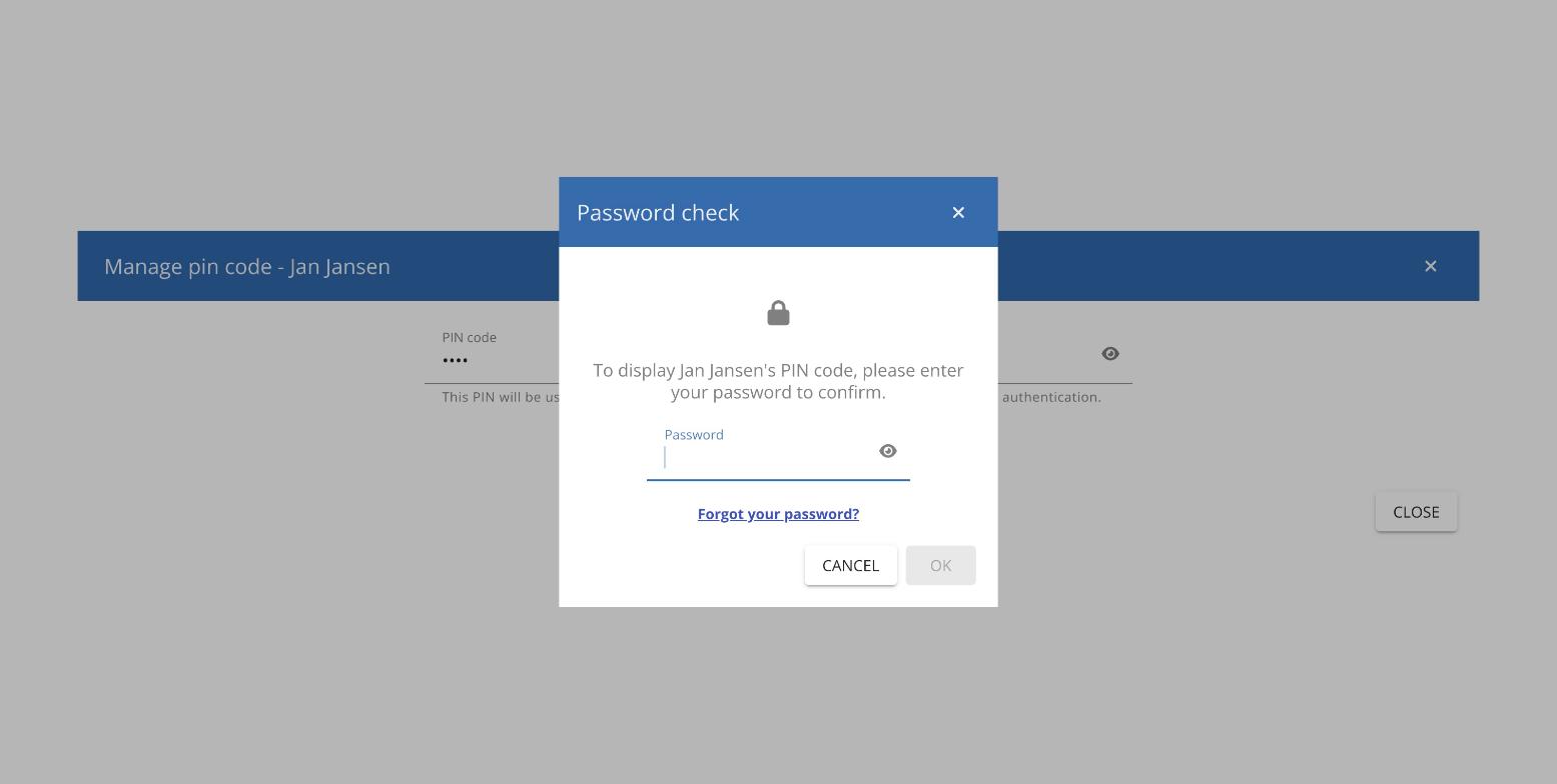 Password check before the PIN code is shown