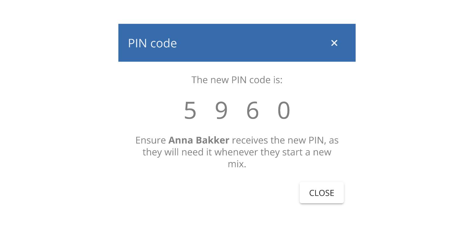 PIN code window showing the new PIN code of the painter