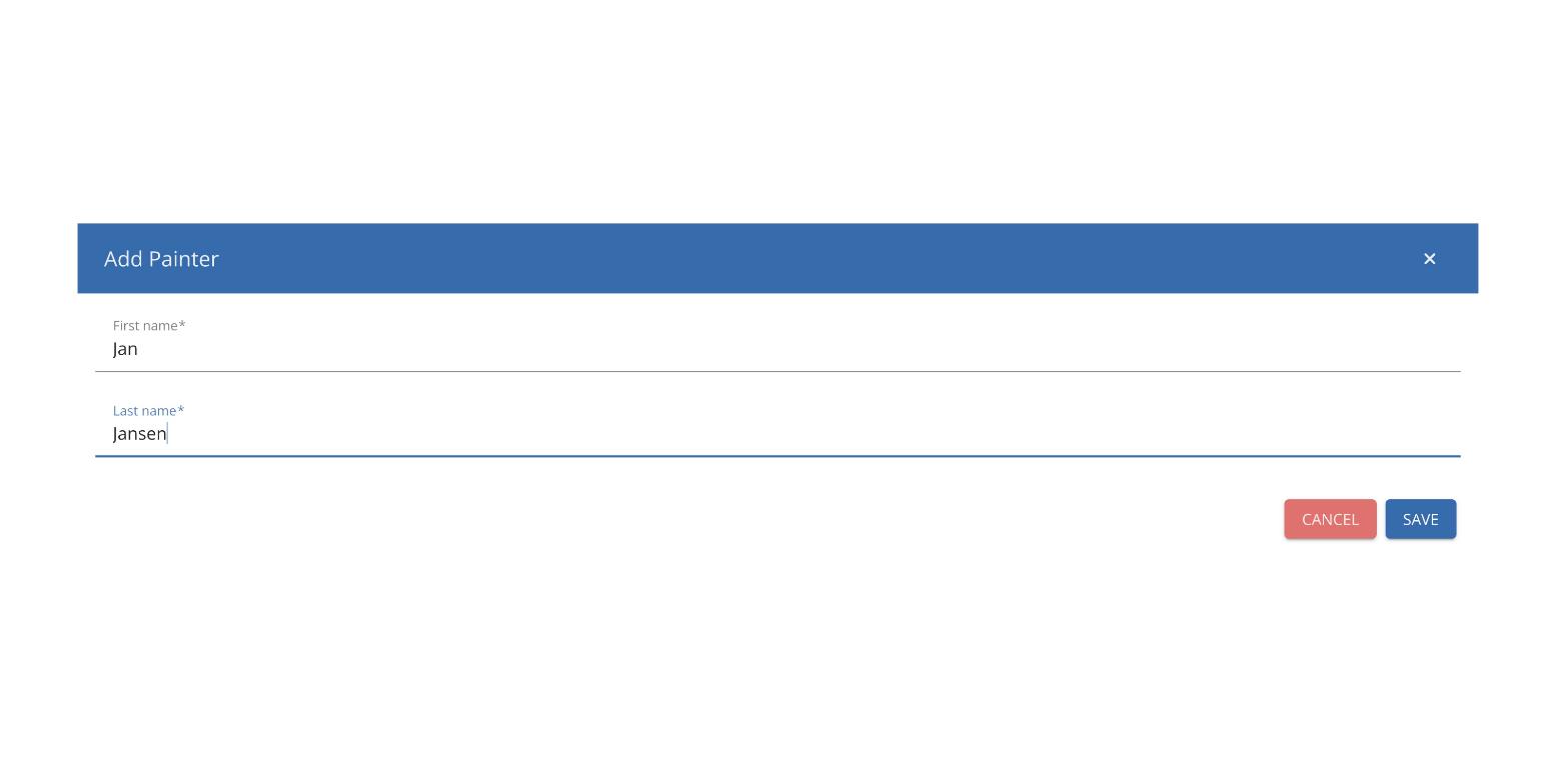 Add Painter window with first name and last name